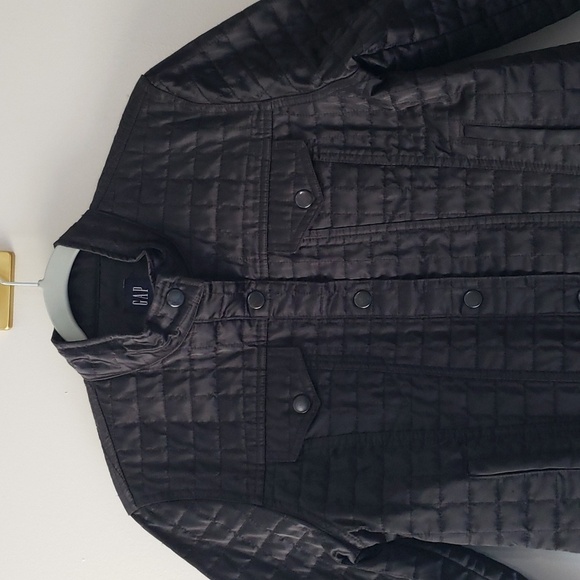 Gap Quilted Jacket Women Medium Black Pockets Motorcycle Bikercore Y2K Retro - Picture 5 of 15